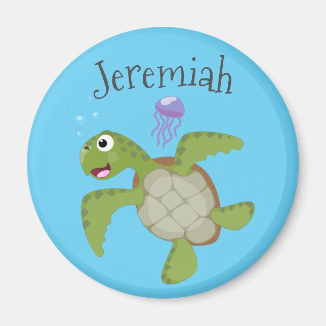 Cute green sea turtle cartoon illustration magnet (Vorne)