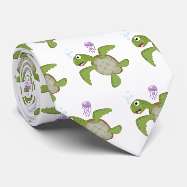 Cute green sea turtle happy cartoon illustration krawatte (Gerollt)