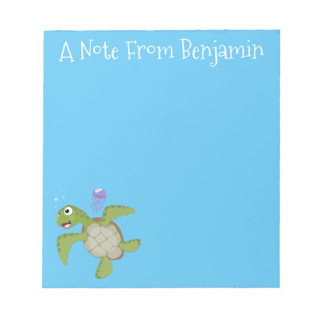 Cute green sea turtle happy cartoon illustration notizblock (Vorderseite)