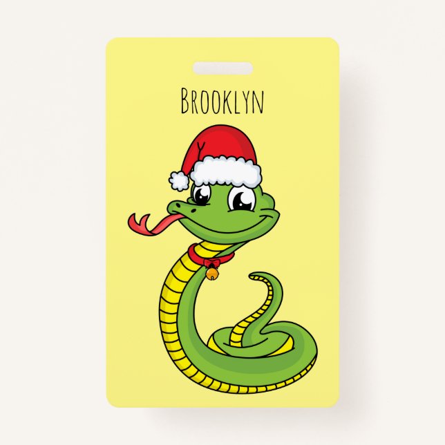Cute green snake with santa hat cartoon ausweis (Vorderseite)