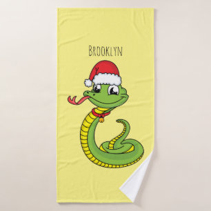 Cute green snake with santa hat cartoon badhandtuch set