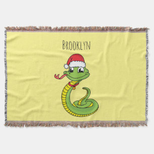 Cute green snake with santa hat cartoon decke