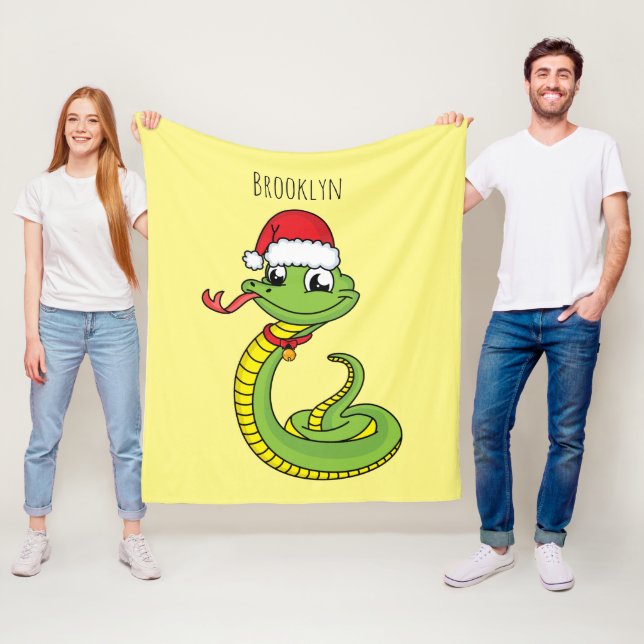 Cute green snake with santa hat cartoon fleecedecke (Beispiel)