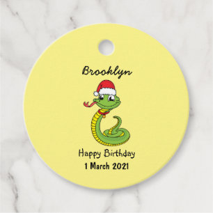 Cute green snake with santa hat cartoon geschenkanhänger