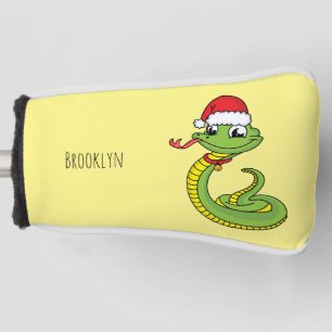 Cute green snake with santa hat cartoon golf headcover