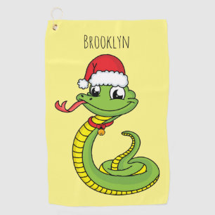 Cute green snake with santa hat cartoon golfhandtuch