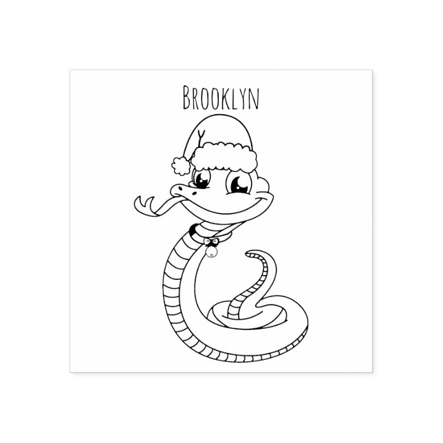 Cute green snake with santa hat cartoon gummistempel (Prägung)