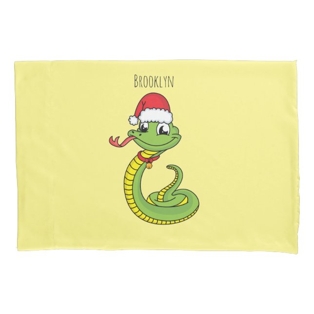 Cute green snake with santa hat cartoon kissenbezug (Vorderseite)