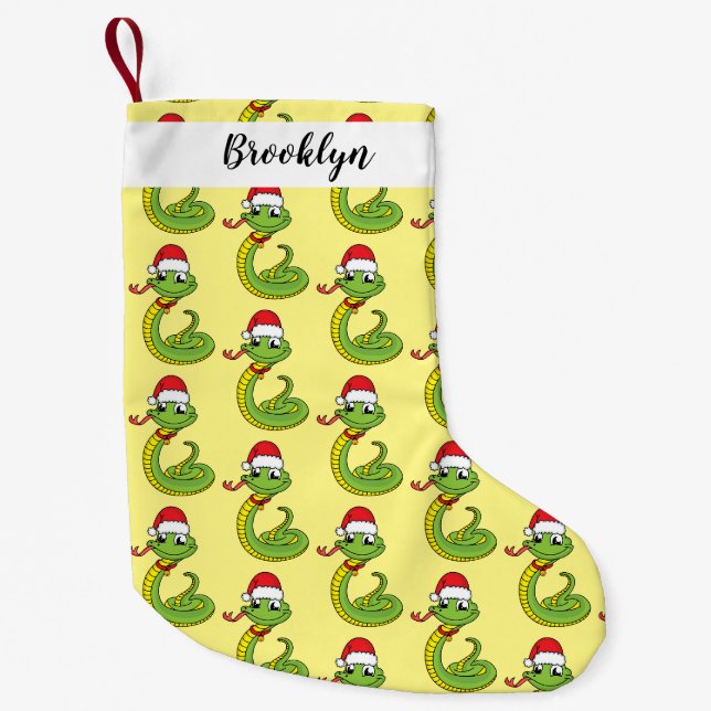 Cute green snake with santa hat cartoon kleiner weihnachtsstrumpf (Vorderseite)