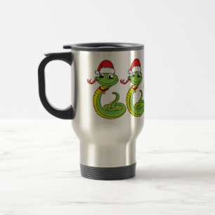 Cute green snake with santa hat cartoon reisebecher