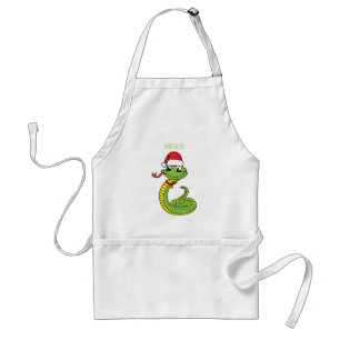 Cute green snake with santa hat cartoon schürze