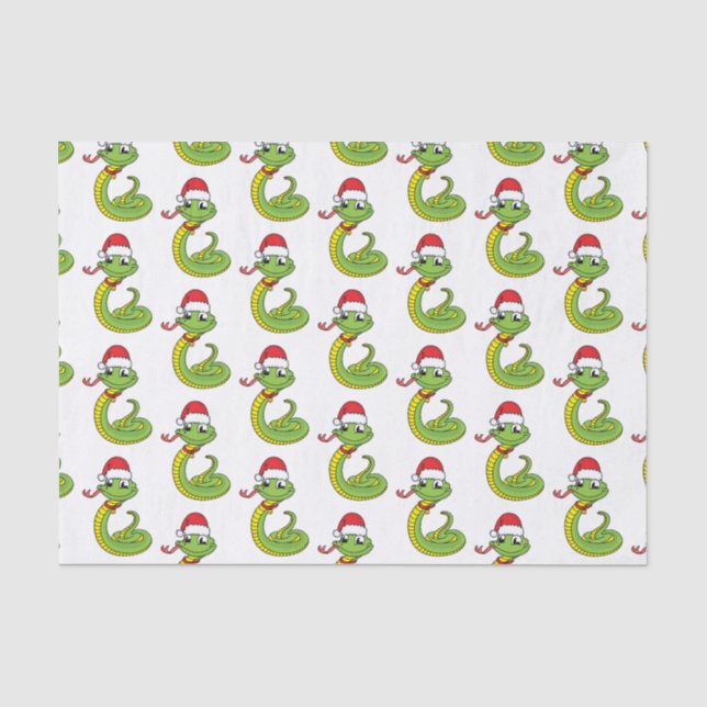 Cute green snake with santa hat cartoon seidenpapier (Vorderseite)