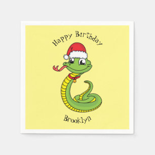 Cute green snake with santa hat cartoon serviette