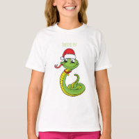 Cute green snake with santa hat cartoon