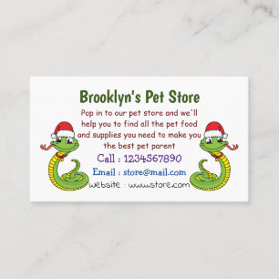 Cute green snake with santa hat cartoon visitenkarte