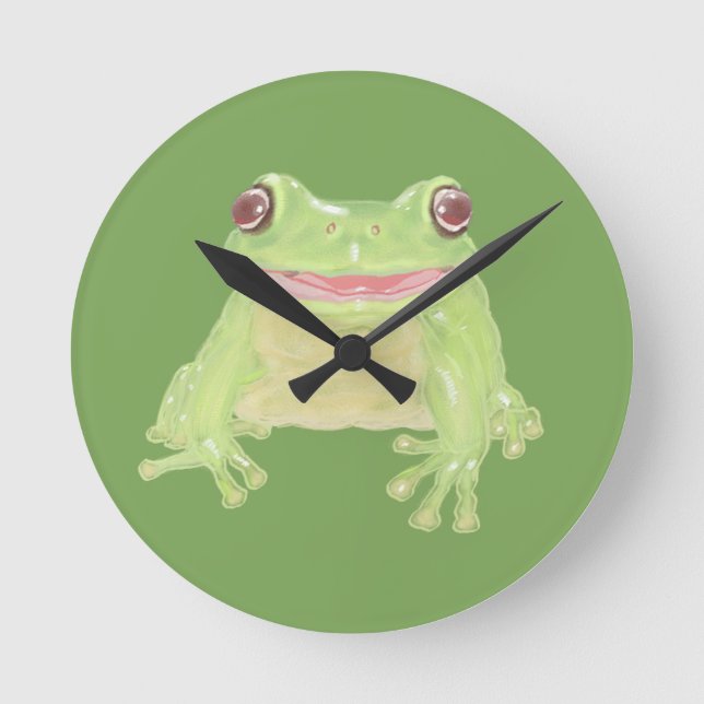 Cute Green Tree Frog - transparent.  Runde Wanduhr (Vorderseite)