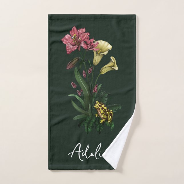 Cute grenouille tropicale et Lily Botanique Floral (Serviette à main)