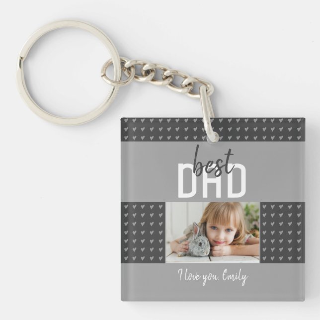 Cute Grey Heart Best Papa Photo Père`s Day Keych (Devant)