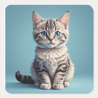 Cute grey tabby kitten quadratischer aufkleber