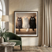 Cute Grey, White & Black Kittens Wall Art Poster