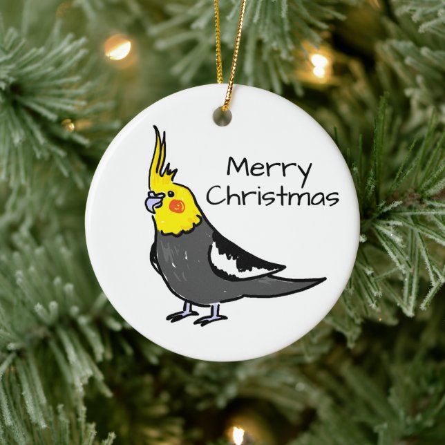 Cute Grey Yellow Cockatiel Bird  Keramik Ornament (Baum)
