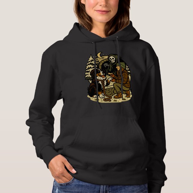 Cute Grim Reaper Girl and Dog Spooky Forest Night Hoodie (Vorderseite)