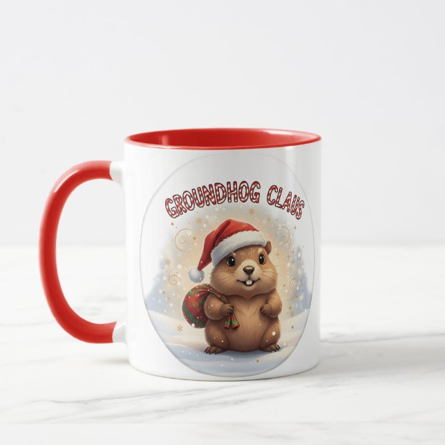 Cute Groundhog Claus Funny Groundhog Christmas Tasse (Links)