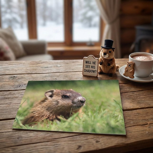 Cute Groundhog Peeking Green Grass Photo Postkarte (Von Creator hochgeladen)
