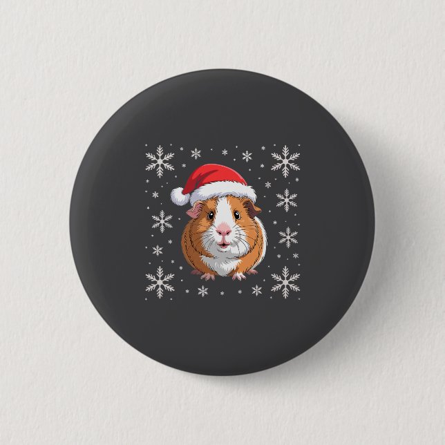 Cute Guinea G Wearing Santa Hat Christmas Premium  Button (Vorderseite)