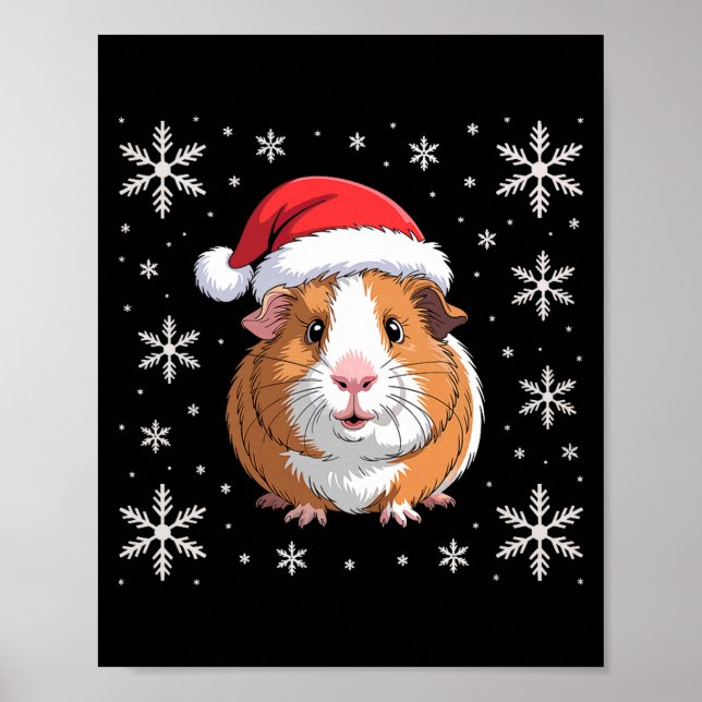 Cute Guinea G Wearing Santa Hat Christmas Premium  Poster (Vorne)