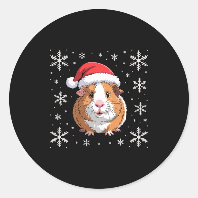 Cute Guinea G Wearing Santa Hat Christmas Premium  Runder Aufkleber (Vorderseite)