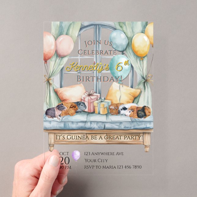 Cute Guinea Pig Acrylic Birthday Party Invitation (In situ (ordinateur de poche))