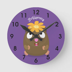 Cute guinea pig happy cartoon illustration runde wanduhr