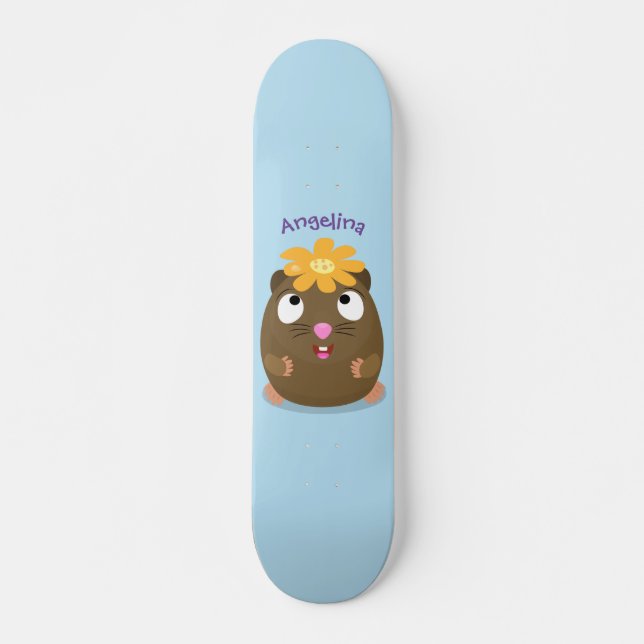 Cute guinea pig happy cartoon illustration skateboard (Vorne)