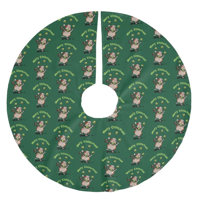 Cute Guinea Pig Merry Christmas! Juggler Pattern Polyester Weihnachtsbaumdecke (Vorderseite)