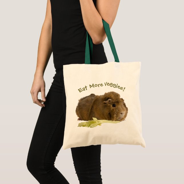 Cute Guinea Pig Photograph | Eat More Veggies! Tragetasche (Vorderseite (Produkt))