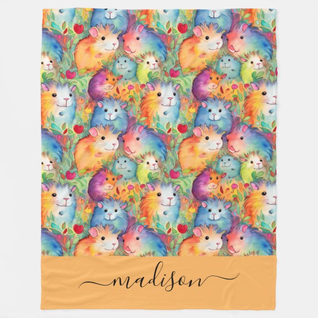 Cute guinea pigs pattern script name fleecedecke (Vorderseite)