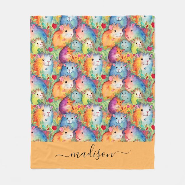 Cute guinea pigs pattern script name fleecedecke (Vorderseite)