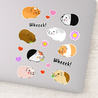 Cute Guinea Pigs with Hearts and Flowers Aufkleber