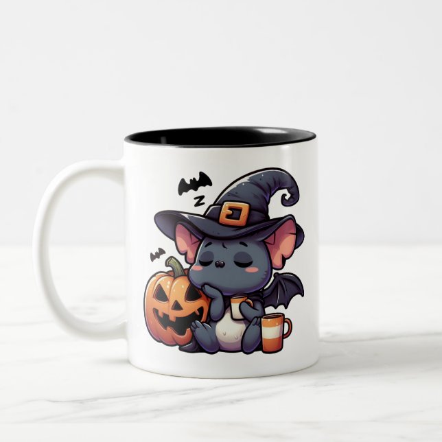 Cute Halloween Bat & Pumpkin Coffee Mug Zweifarbige Tasse (Links)
