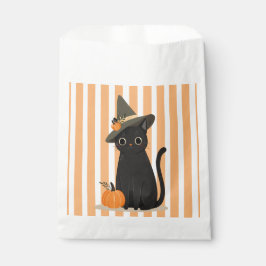 Cute Halloween Black Cat with Witch Hat Pumpkin Geschenktütchen