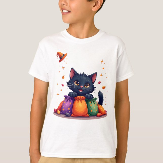 Cute halloween black kitten t-shirt (Vorderseite)