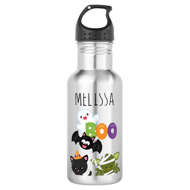 Cute Halloween Cat Edelstahlflasche (Vorderseite)