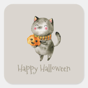 Cute Halloween Chat avec Citrouille   Autocollant