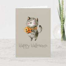 Cute Halloween Chat avec Citrouille | Carte de vœu