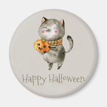 Cute Halloween Chat avec Citrouille | Magnet