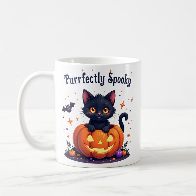 Cute halloween chat noir citrouille mug (Gauche)