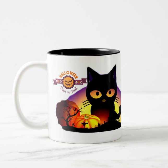 Cute Halloween Chat noir Mug à deux tons (Gauche)