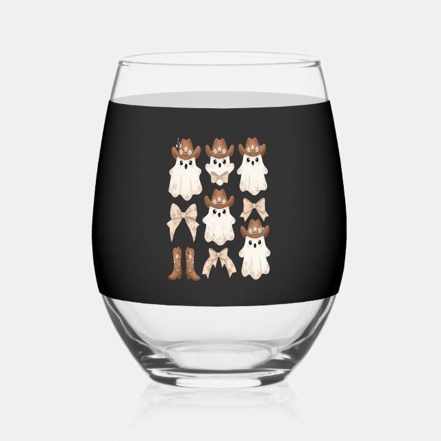 Cute Halloween Cowboy Ghost Weinglas Ohne Stiel (Vorderseite)