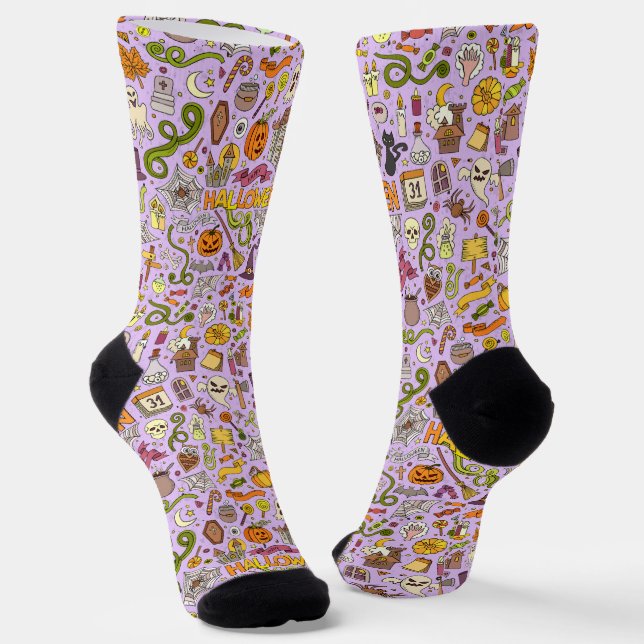 Cute Halloween Doodle Pattern Socken (Gewinkelt)